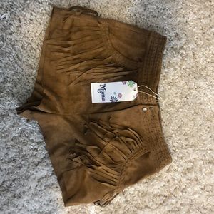 Brown suede fringe shorts MUMU